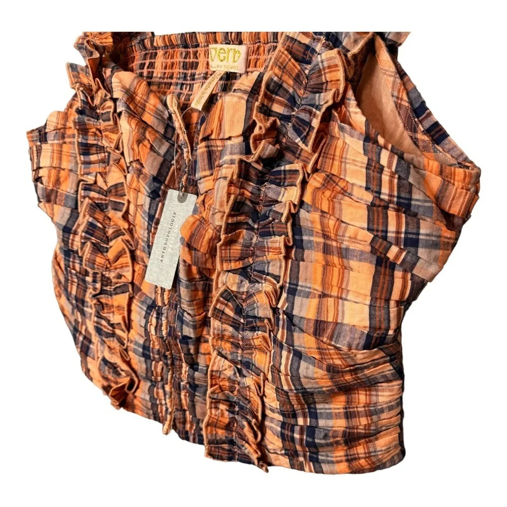 Anthropologie Verb Pallavi Singhee Ruffle Plaid Tank Top. NWT Size Large Petite - Picture 6 of 12